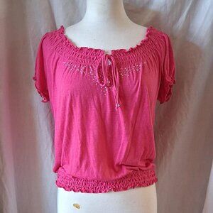 y2k lenna petite Pink rhinestone off shoulder top sz petite med womens